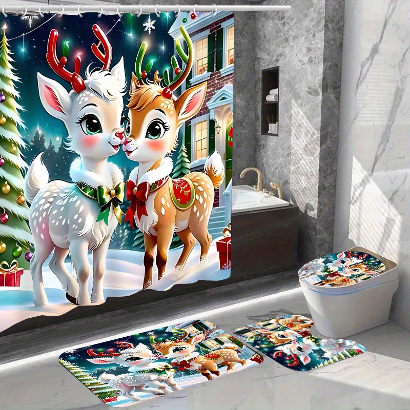 

1pc/4pcs Christmas Curtain 12 Bathroom Mat Rug Carpet Polyester Curtain Bathroom Accessories ()