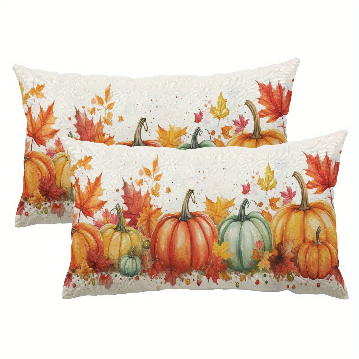 

Set Of 2 Thanksgiving Pillow Covers 12x20, Pumpkin And Maple Leaf Linen Cushion Cases For Fall Home Decoration - No Electricity Needed