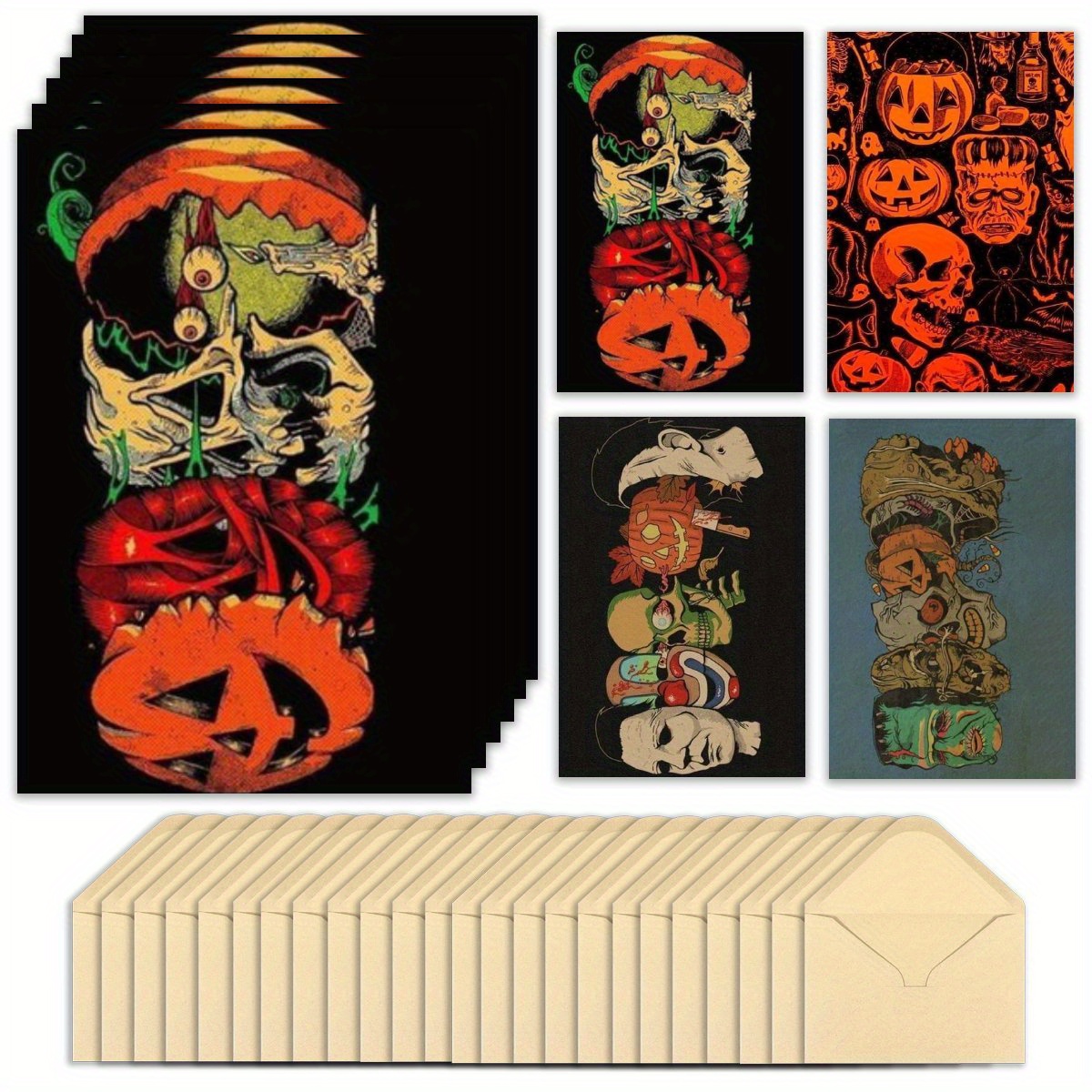 

24pcs Halloween Greeting Cards With Envelopes - Spooky ,