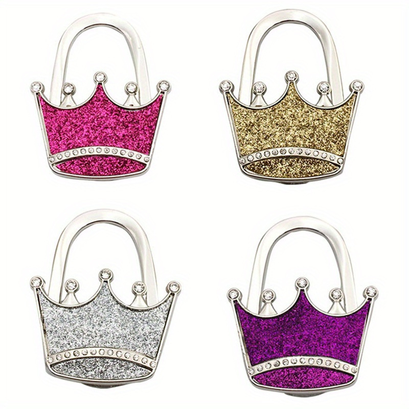 Elegant Crown-Shaped Alloy Handbag Hanger - Shimmering Desk Hook for Purses, Fashionable Accessory for Women's Bags details 1