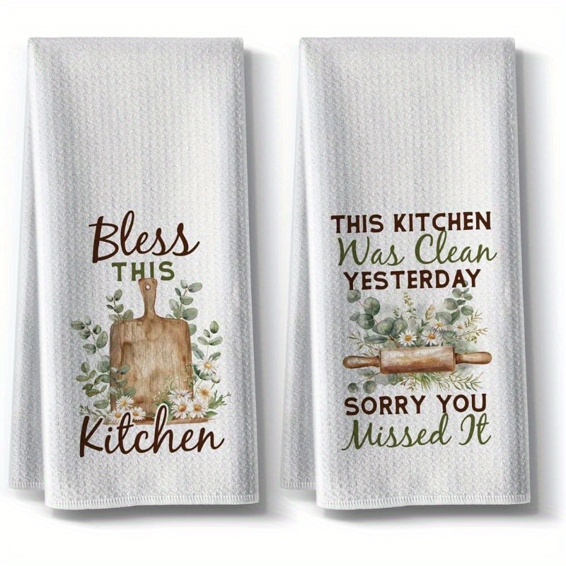 

2pcs ' This Kitchen' Dish Towels - , Absorbent Polyester With Funny Quotes For Faith, Family & Love - Cooking, Baking, And Gifting - 18x26 Inches