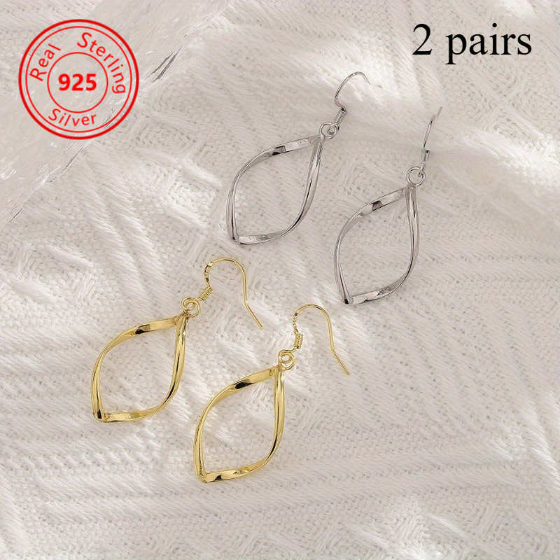 TEMU Of 925 Sterling Silvery Earrings - 18k Gold Plated - Chic Twisted Hollow Earrings - Lightweight And Hypoallergenic Jewelry - Elegant For Everyday Charm - The Perfect Fashion Gift For Her
