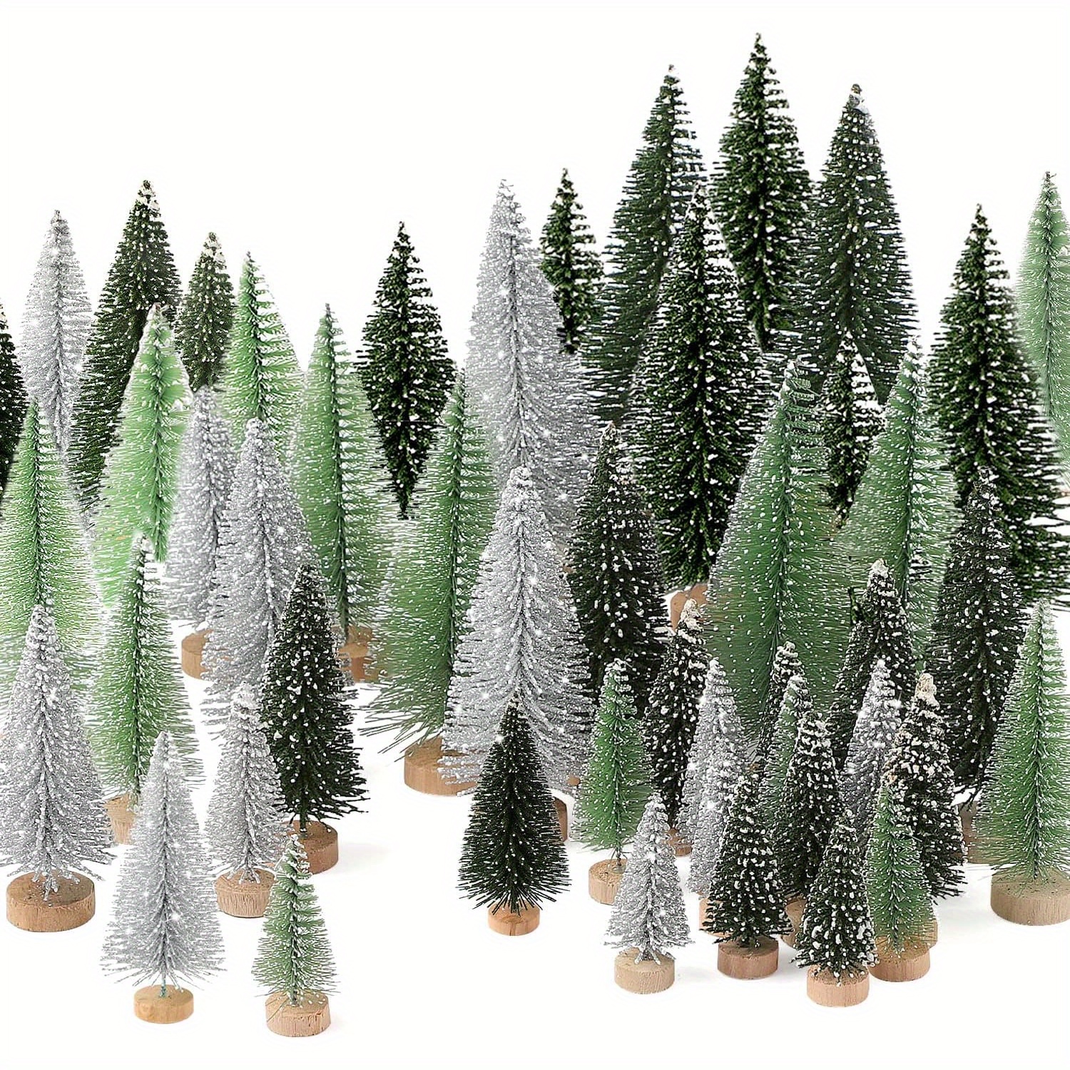 

15pcs Mini Christmas Trees Set, Artificial Bottle Brush Trees With Wooden Bases, Plush Christmas Decorations For Home & Party Table Crafts, No Bulbs Required