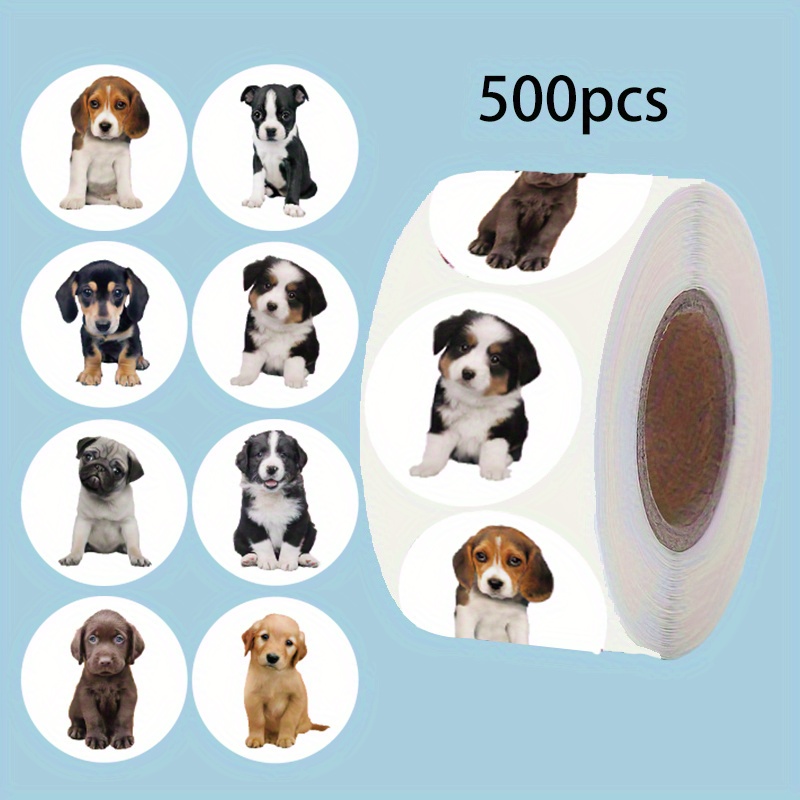 

500pcs Adorable Cartoon Puppy Decorative Rolls, Pvc Material, Assorted Dog Designs, Versatile Sealing Labels For Gifts, Envelopes, Office Supplies, Journal Embellishments, And Party Favor Bag Seals