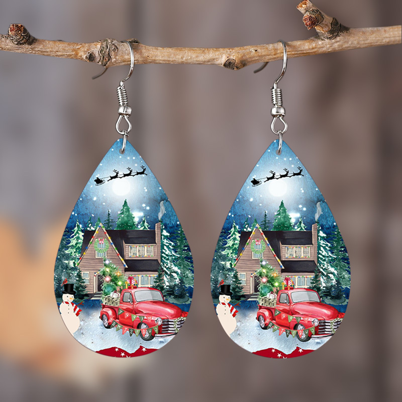 

Charming Snowman & Christmas Tree Dangle Earrings - Faux Leather, Stainless Steel Posts, Perfect For Holiday Parties & Gifts