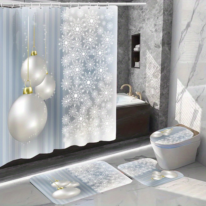 

1pc/4pcs Christmas Shower Curtain 12 Bathroom Mat Rug Carpet Polyester Curtain Bathroom Accessories ()
