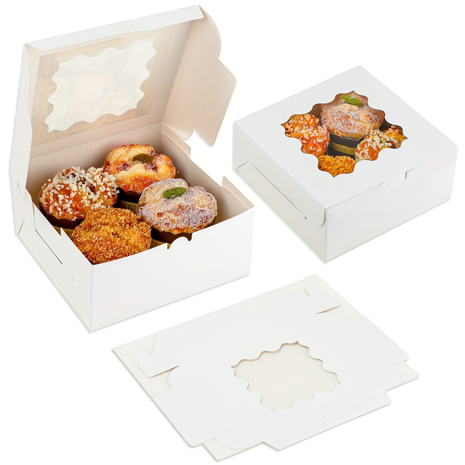 

30pcs Boxes With Viewing Window, 6x6x3" - Ideal For Cookies, Mini Cakes, Pastries & Desserts - Parties & Events