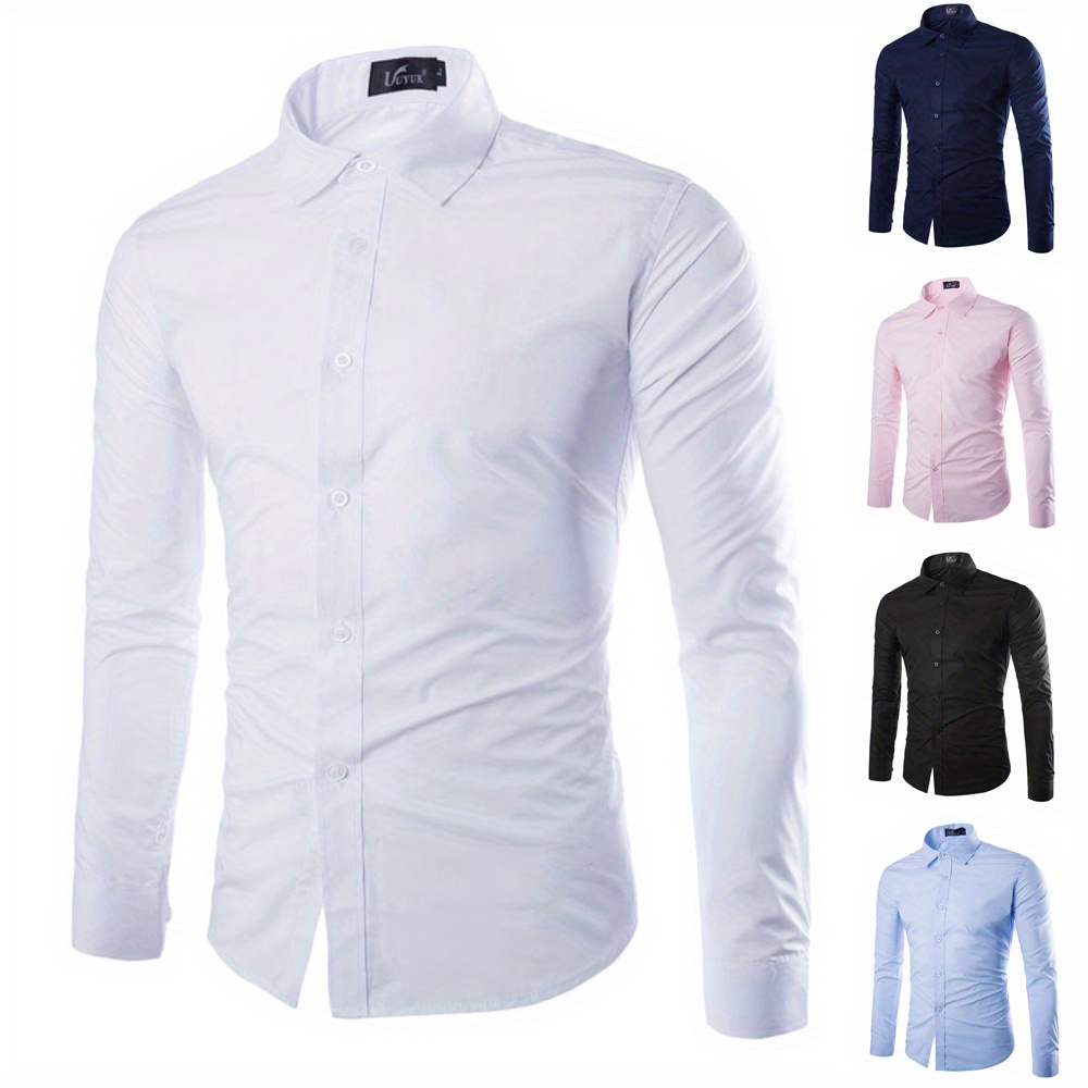 

Men's Formal Long Sleeve Shirt Pocketless Collar Slim Fit Business Work Luxury Cloth Autumn Casual Daily