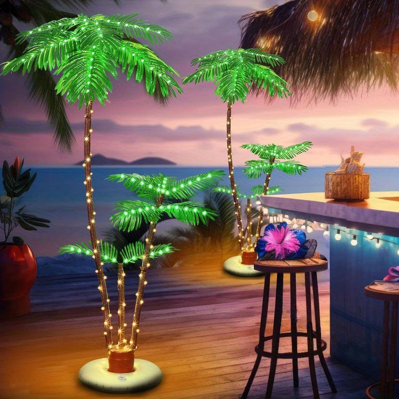 

6ft 3 Trunks Solar Lighted Palm Trees For Outside Patio, Solar Lighted Christmas Trees Christmas Decor, Artificial Palm Trees Outdoors Pool