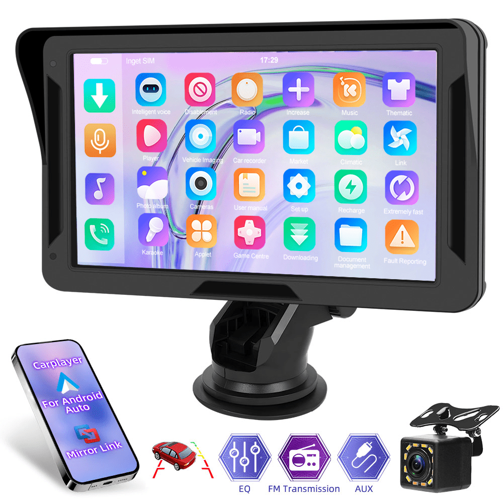 TEMU Podofo 7 Inch Wireless Carplayer For Auto Screen For Car, Portable Car Stereo Touch Screen Car Player Radio With Wireless Aux Voice Control Mirror Camera