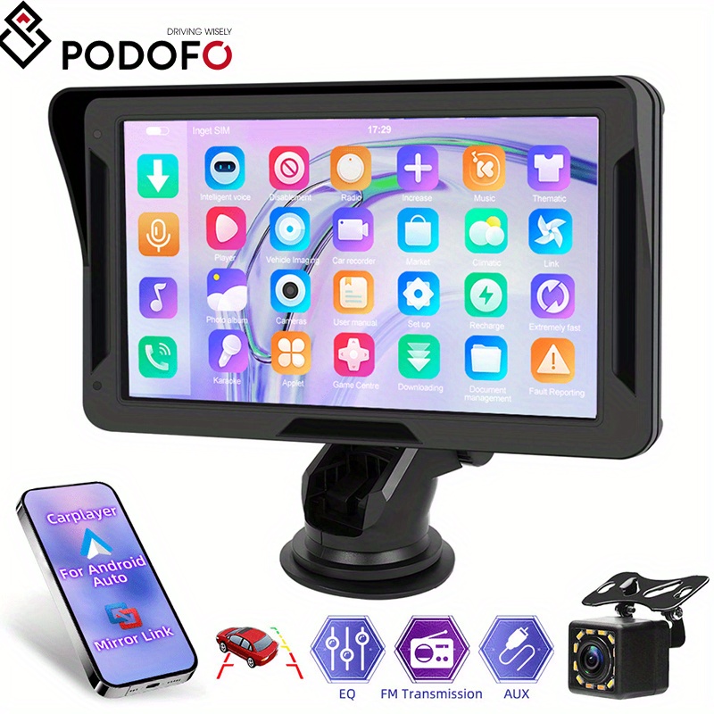 

Podofo 7 Inch Wireless Carplayer For Auto Screen For Car, Portable Car Stereo Touch Screen Car Player Radio With Wireless Aux Mirror Camera