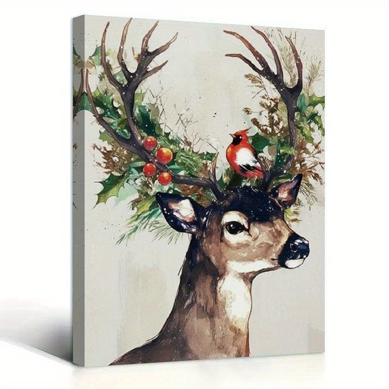 

Charming Reindeer Christmas Canvas Wall Art - 12x16" Wood-framed Print For Living Room, Bedroom & More - Decor Gift, Christmas Decor