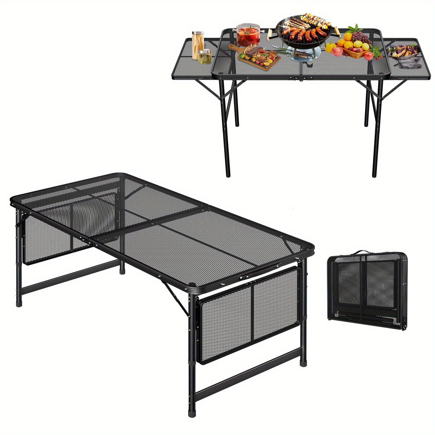 

Foldable Camping Table With Height-adjustable Legs And Extendable Tabletop For Camping, Bbqs, And Other Outdoor Activities