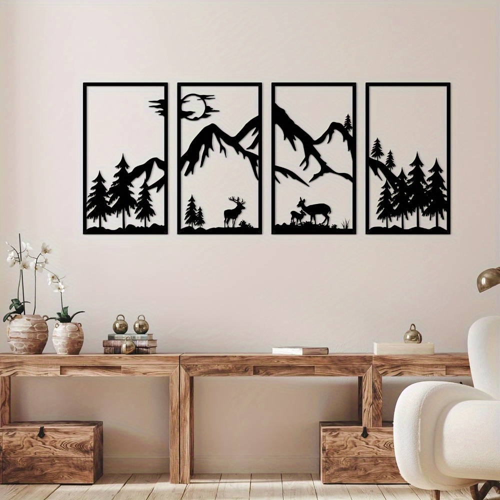 4pcs Metalmountain View Metal Wall Decor, Large Painting Wall Decor, Abstract Simple Rustic Decor, Wall Decor For Room Garden