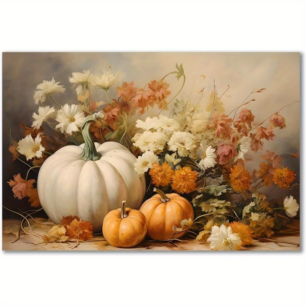 

Fall Pumpkin Canvas Wall Art Painting Pictures Seasonal Thanksgiving Wrapped Gifts For Home Farmhouse Room Porch (wrapped Canvas Made In Usa)