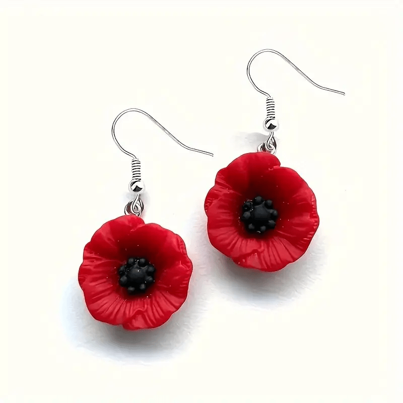 Image of A Pair Of Elegantly Poppy Flower Drop Earrings, Minimalist Resin Fashion Jewelry For Women, Creatively Pendant Earrings