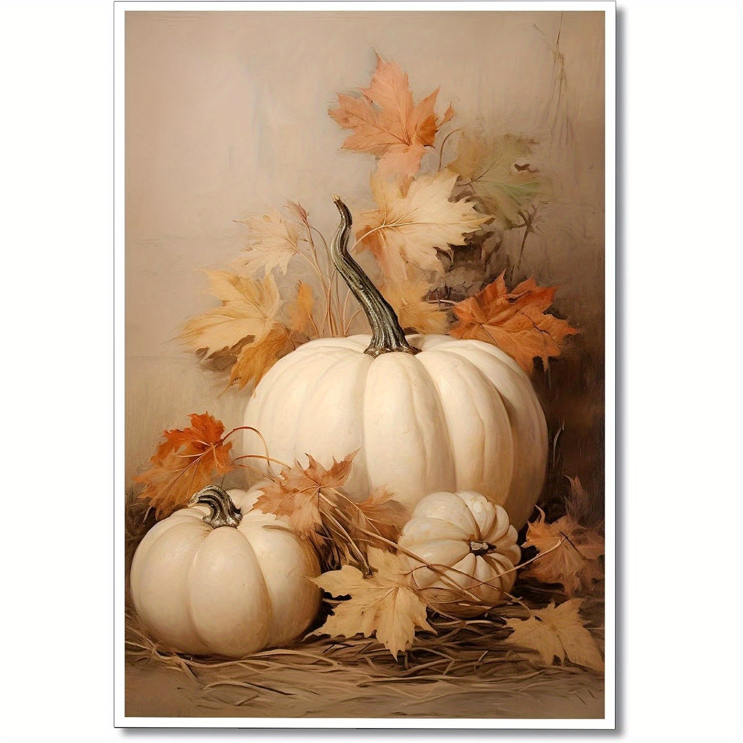 

Farmhouse Fall Canvas Wall Art, White Pumpkin Still Life Painting Pictures, Rustic Farm Pumpkin Fall Leaves Wrapped , Thanksgiving Autumn Wall Print Decor 16x24in (wrapped Canvas Framed Made In Usa)