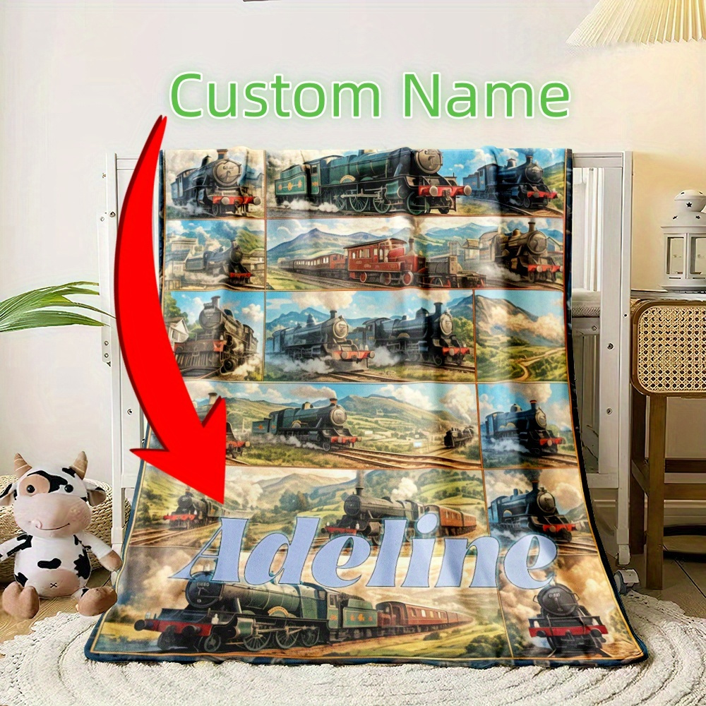 

Cozy Personalized Train Puzzle Blanket - , Lightweight, And Warm Flannel Throw For Sofa, Bedroom, Chair - Polyester Fabric With Vibrant 3d - Perfect Gift Idea For