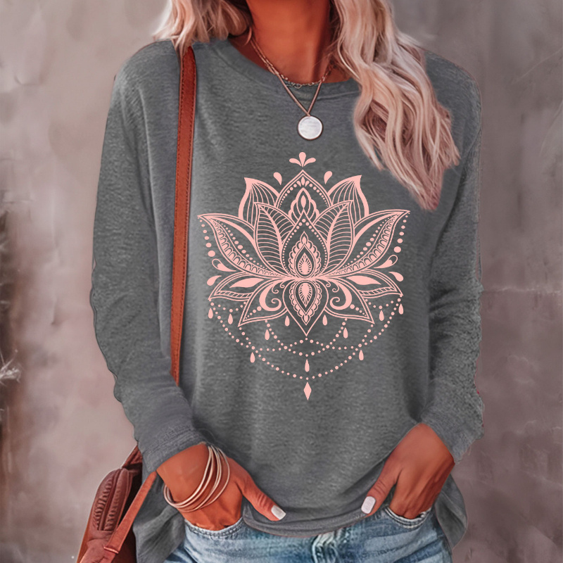 

T-shirt, Long Sleeve Crew Neck Casual Top For Spring & Fall, Women's Clothing