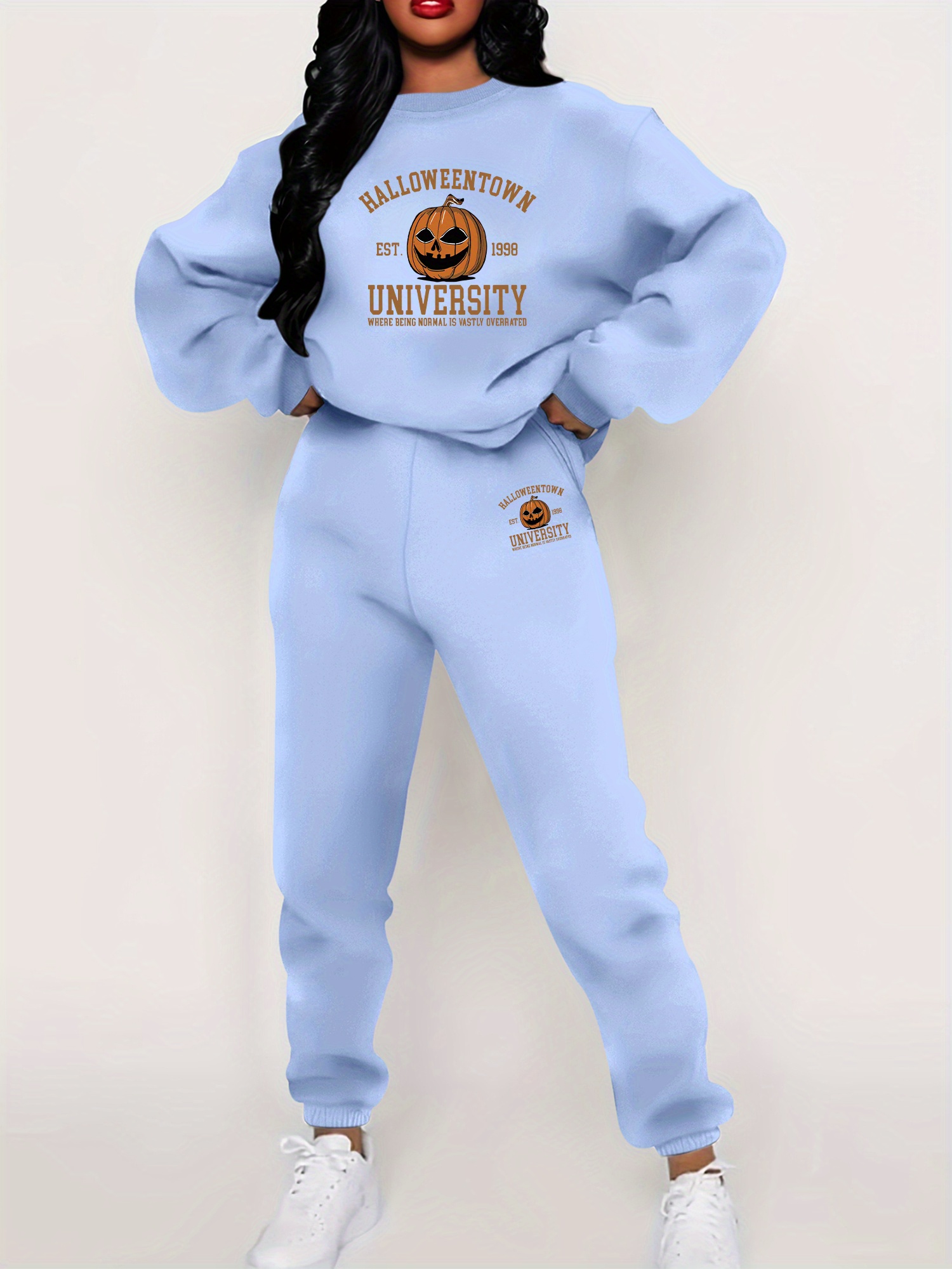 conjunto sudadera estampado calabaza halloween mujer cuello Temu