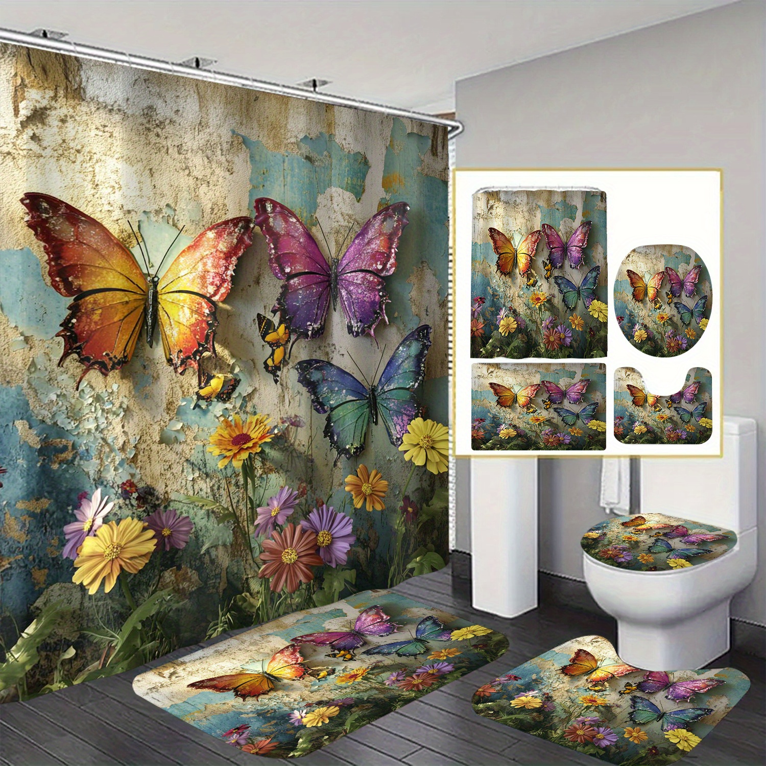 

Shower Curtain Waterproof 12 Hooks Suitable For Room Machine Washable Curtain Waterproof Bathroom 1pc/4pcs
