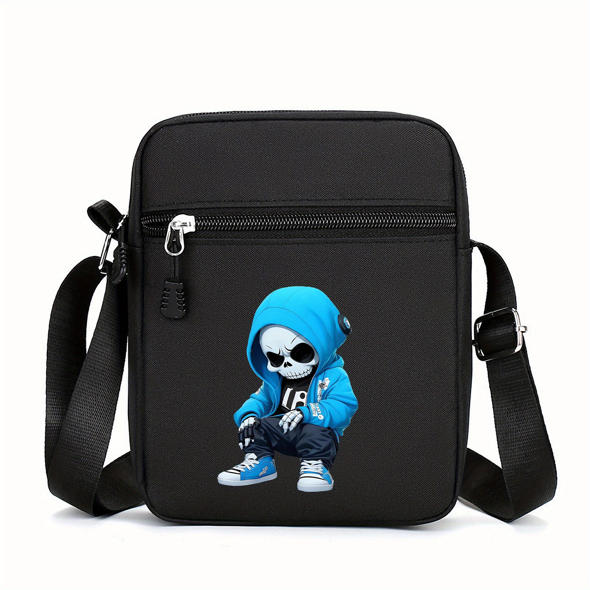 TEMU Skull Boy Print Mini Crossbody Bag - Fashionable Oxford Fabric Shoulder Purse With Adjustable Strap, Lightweight & Portable - Perfect Halloween Gift