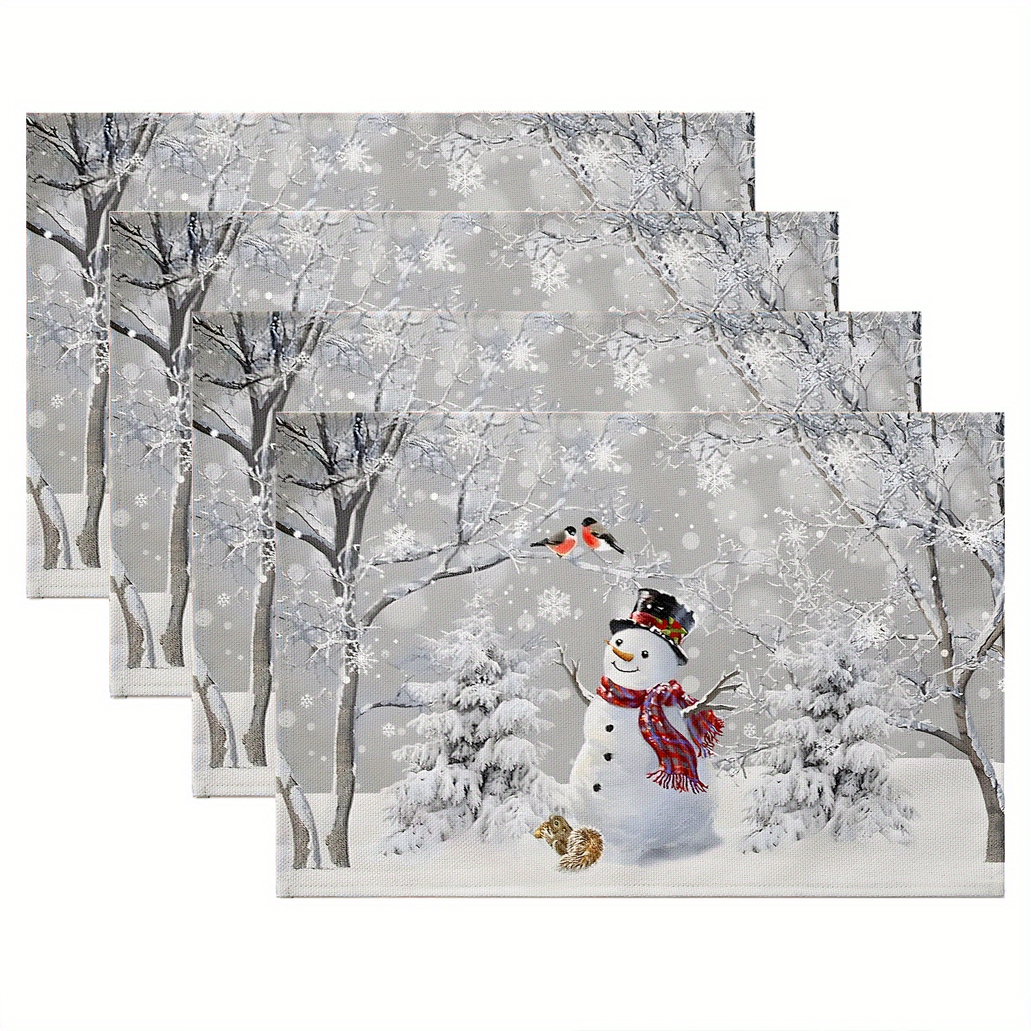 

4-pack Of Woven Polyester Christmas Placemats - Hand Wash Only, Snowman & Winter Tree Design, Decorative Rectangular Table Mats For Holiday Parties - 12x18 Inches