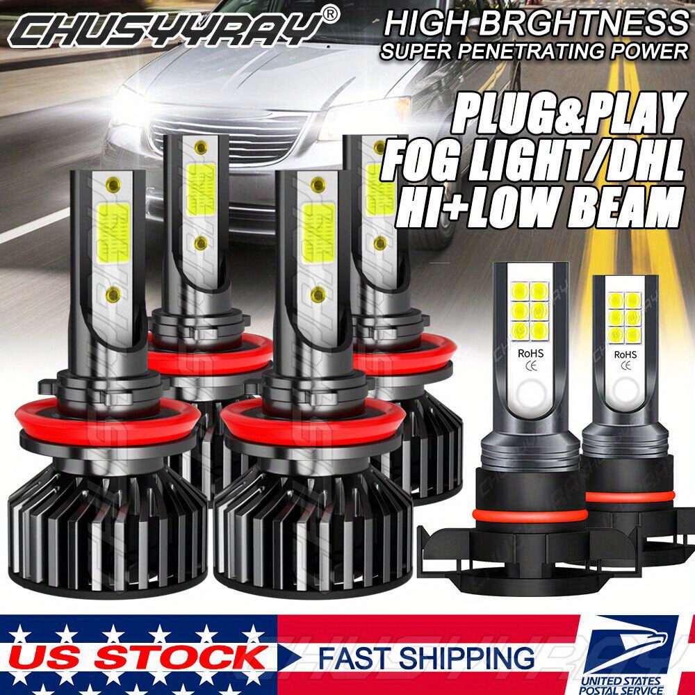 

6pcs Led Headlight+fog Bulbs H11+h11+h16 Chrysler 2010-2016 / Low +fog Bulbs 22000lm 6000k