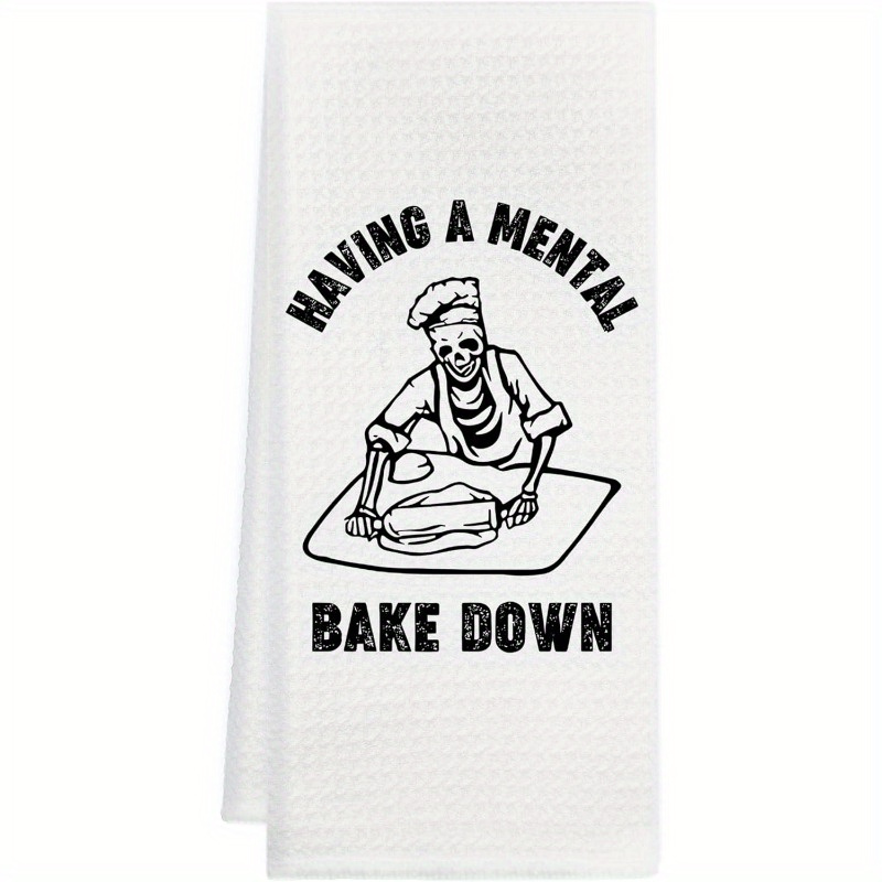 

1-pack Polyester Blend Dish Towel With Woven Fantasy Design, Soft Kitchen Towel, Machine Washable, Gothic Humor Decor, 18x26 Inches - "having A Mental Bake Down