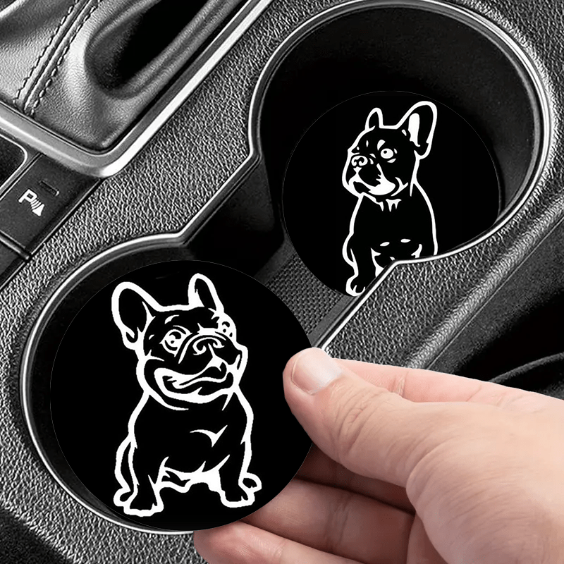 

2pcs French Bulldog Acrylic Car Cup Holder Coaster Set, Anti-slip Vehicle Coasters, Pet-themed Interior Accessories For Cars, Kitchen, Home Decor, Washable Gift