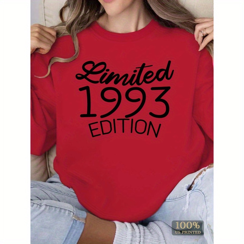 

Limited Edition 1993 Print Sweatshirt, Crew Neck Casual Sweatshirt For Fall & Spring, Women's Clothing