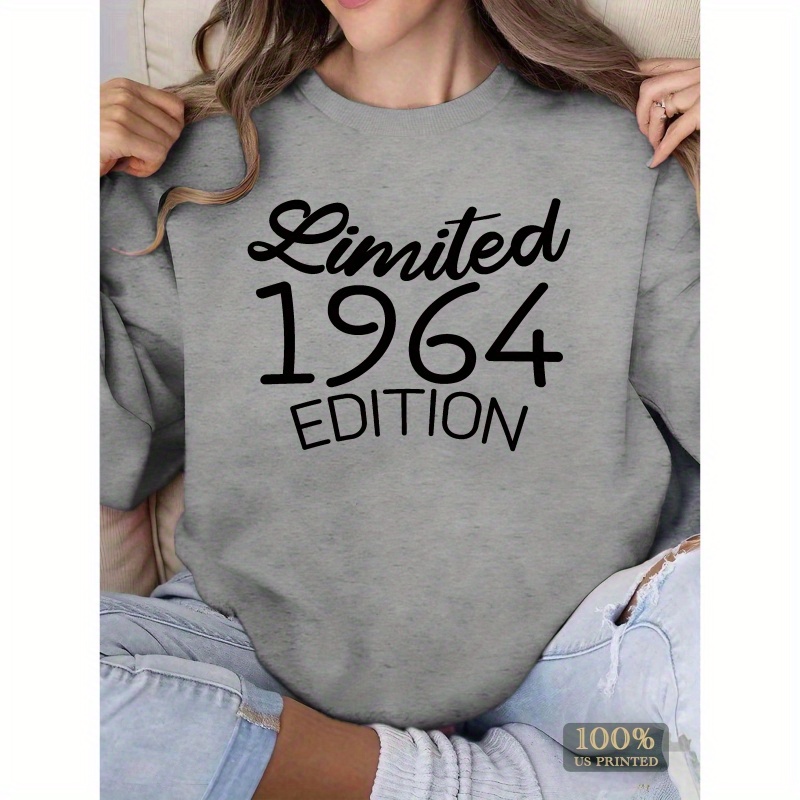 

Limited Edition 1964 Print Sweatshirt, Crew Neck Casual Sweatshirt For Fall & Spring, Women's Clothing