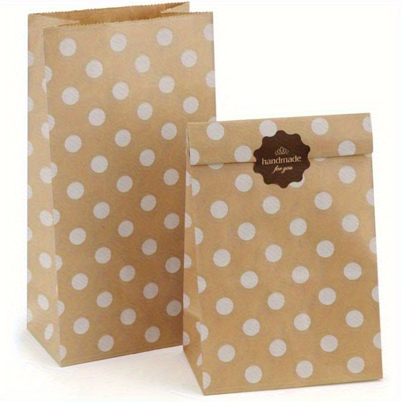 

10pcs Sustainable Kraft Paper Bags With White Dots - 4lb Capacity, Snacks, Bread, Crafts & Parties - 9.45x5x2.95 Inches