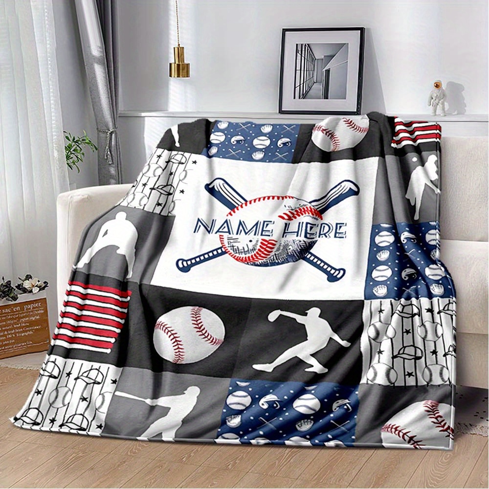 

Personalized Baseball Theme Polyester Blanket - Custom Name Soft Fleece Throw For Sofa, Chair, And Bed - Lightweight Cozy Blanket For Winter Reading, Travel, Warm Sheets - Ideal Holiday Gift, 1pc