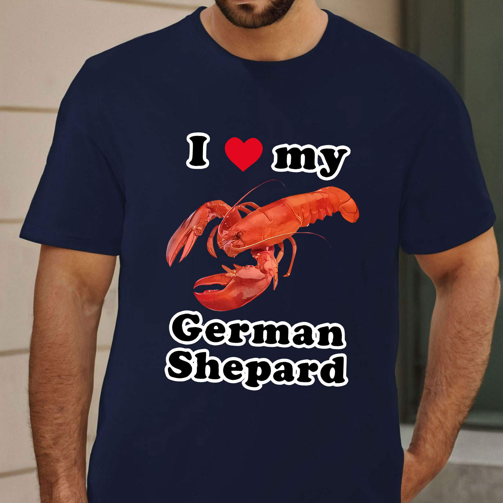 

I Love My German Graphic T-shirt For Men - Casual Summer Polyester Crew Neck Tee With Slight Stretch, Knit Fabric, Regular Fit