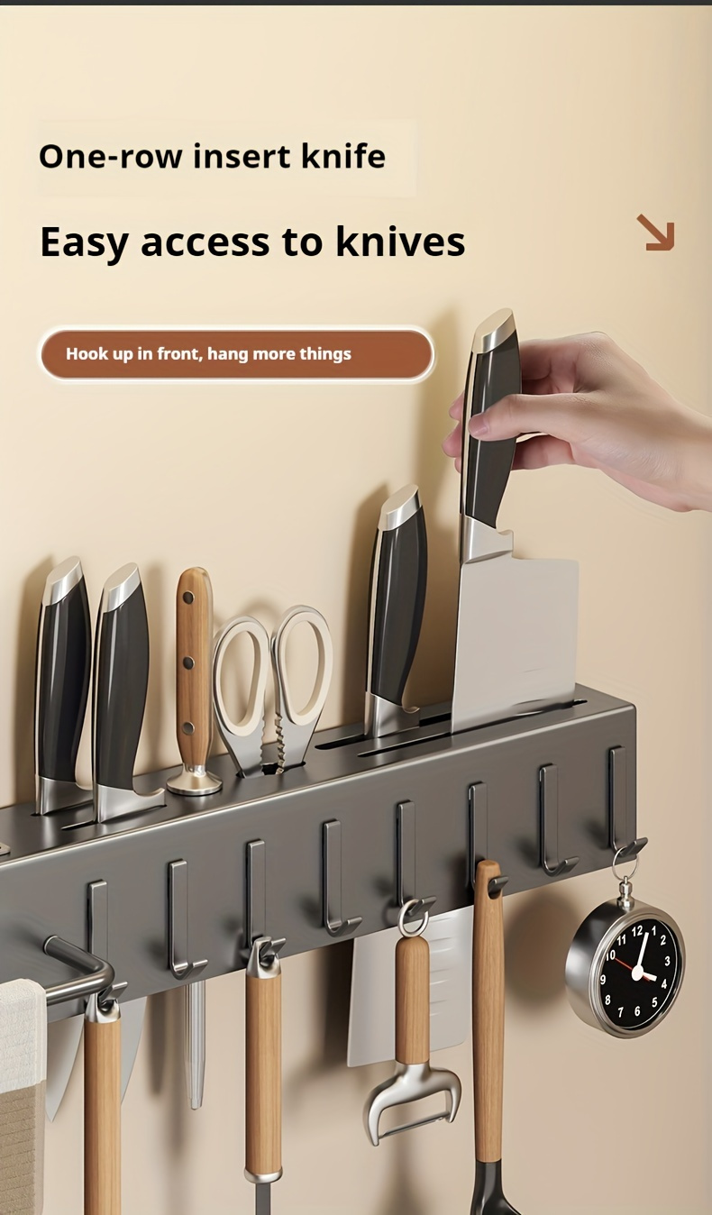 versatile wall mounted kitchen organizer stainless steel storage rack with knife holder for cookware gadgets details 4