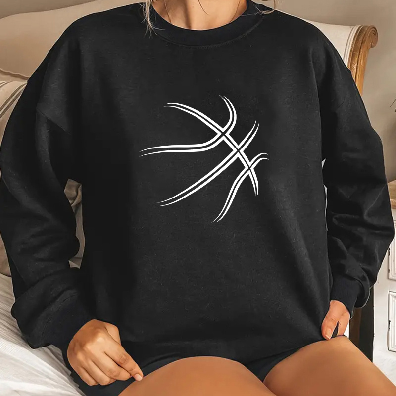 

Basketball Print Pullover Sweatshirt, Casual Long Sleeve Crew Neck Sweatshirt For Fall & Spring, Women's Clothing