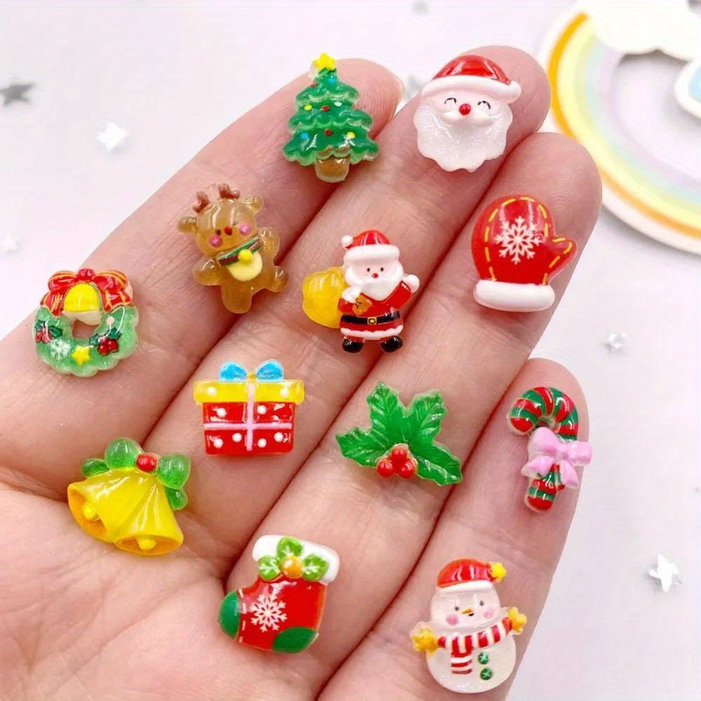 

30 Pcs Resin Mini Christmas , Santa Claus, Deer, Tree Figurines With Flat Backs - Nail Art, Diy Scrapbooking, And Crafts