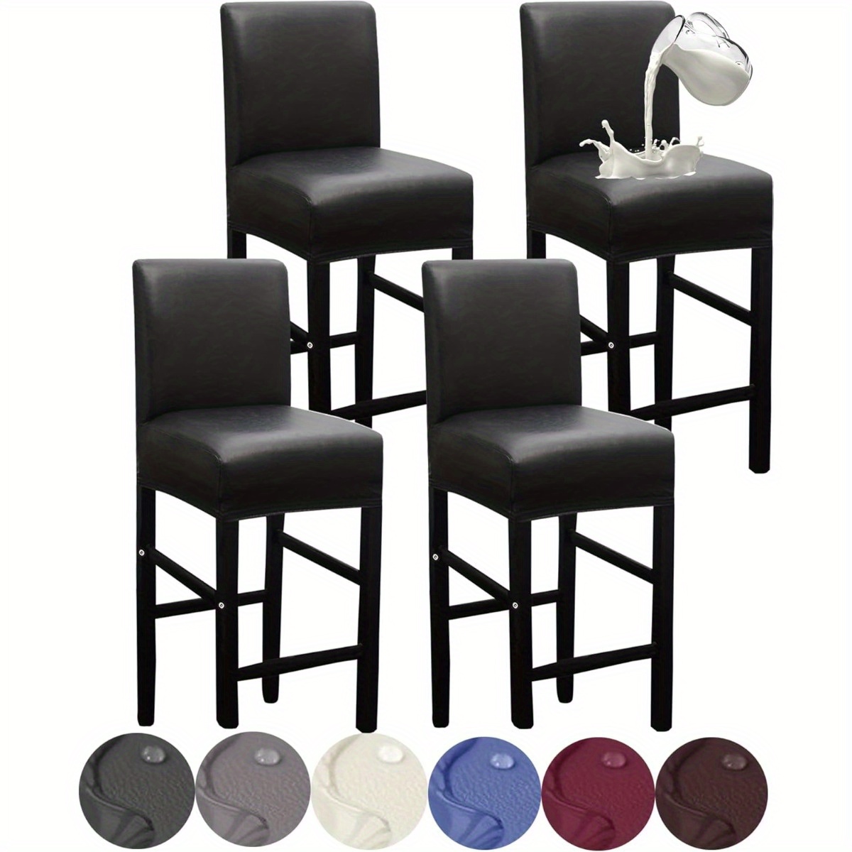 

2pcs/ 4pcs Waterproof Pu Stretch Bar Stool Covers With Backs Bar Stool Chair Covers Barstool Covers Slipcovers With Back Pub Counter Stool Chair Covers With Elastic Bands