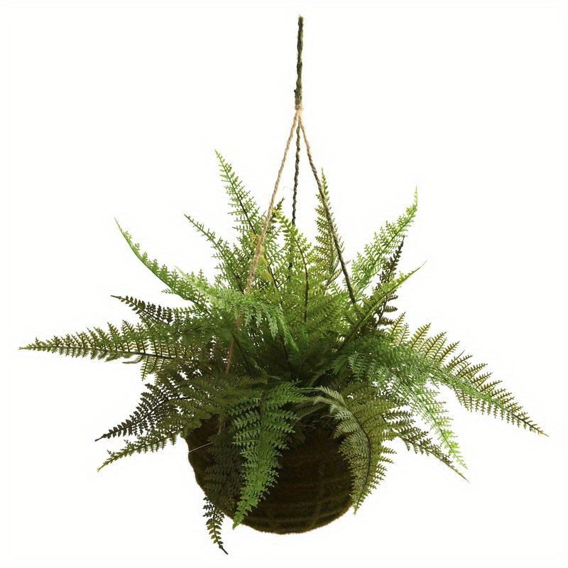 Artificial Leather Fern With Hanging Basket Indoor Outdoor Set Of 2
