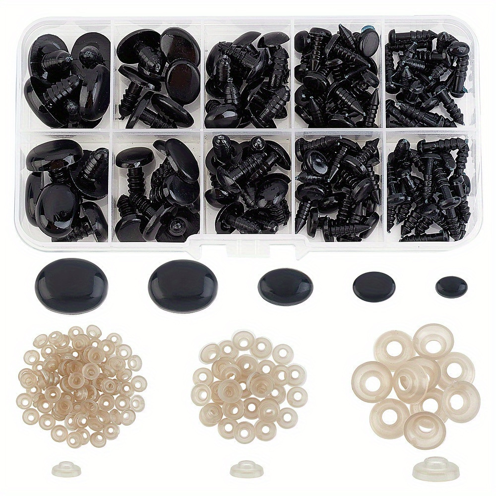 

250pcs Safety Eyes And Noses Set With Washers For Amigurumi, Stuffed Animals And Crochet Projects, Plastic Craft Eyes, Black Oval, Assorted Sizes, Diy Crafting Supplies For 14+