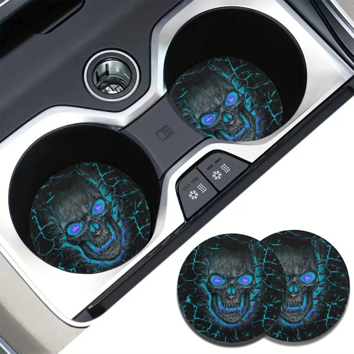 

Universal 2pcs Blue Skeleton Print Car Coasters Car Cup Holder Coasters For Car Suvs Trucks Car Decor Car Interior Accessories