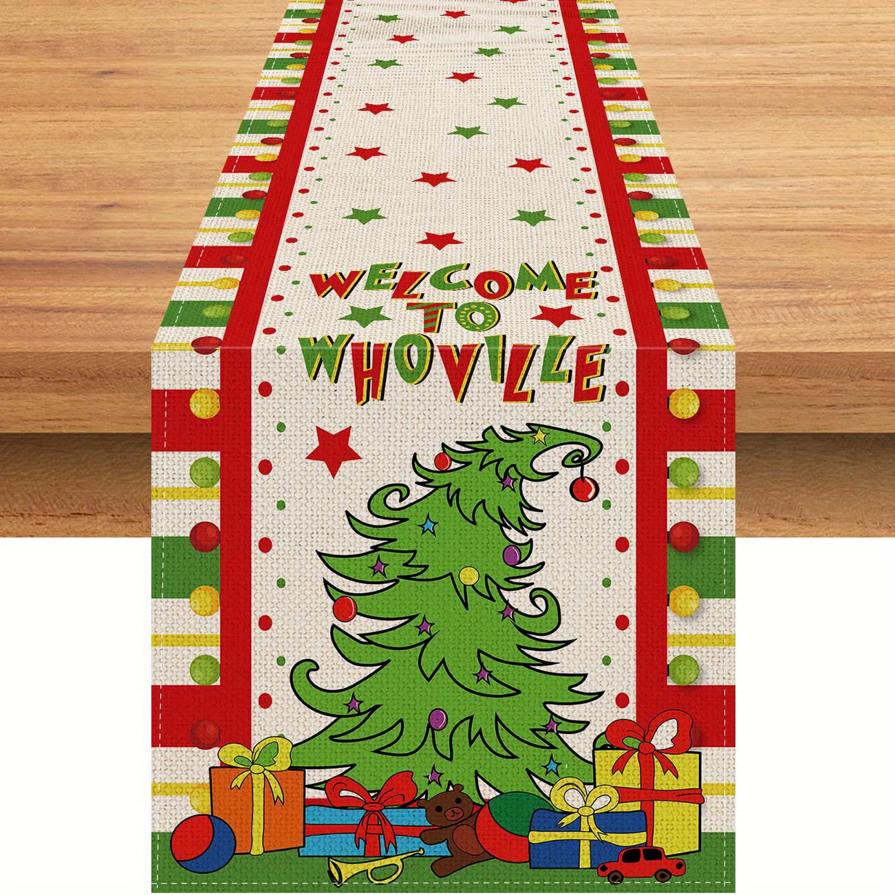 

Festive Christmas Table Runner: Welcome To Whoville - Perfect For Winter Holidays - Polyester Fabric