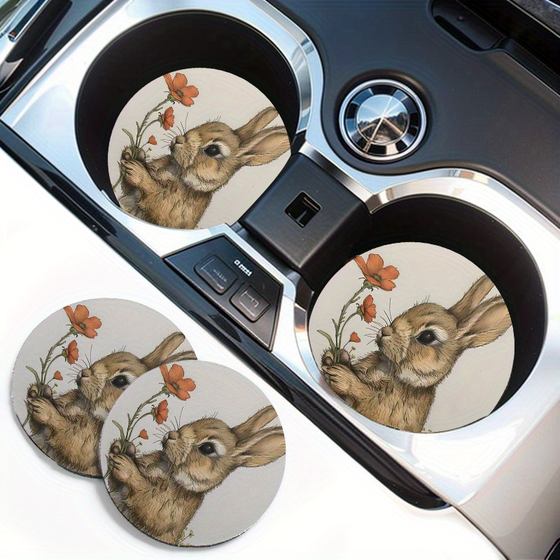 

2pcs Flower Bunny Pattern Car Cup Holder Coasters, Universal Non-slip Drink Coasters, Absorbent Car Interior Accessories