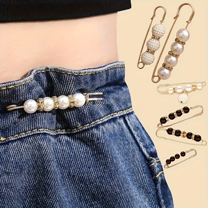 elegant minimalist 12 20pcs alloy clothes adjustment pins with novelty irregular shapes pearl gem embellished anti slip brooch clips for waistband tightening fashion accents details 4