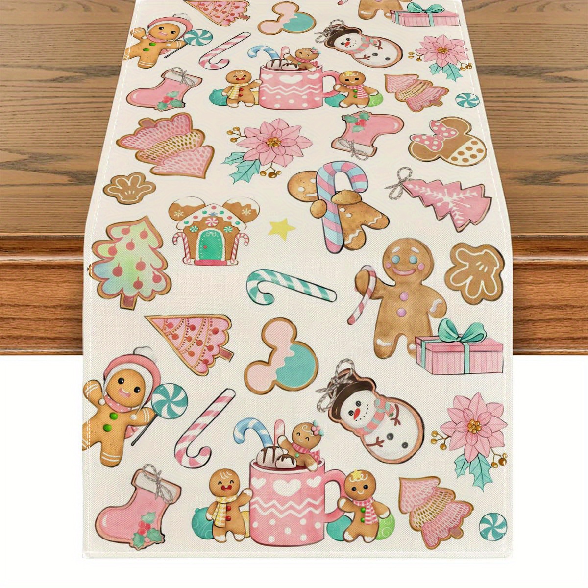 

1pc Table Runner, Gingerbread Tablecloth, Christmas Tablecloth, Gingerbread Christmas Tablecloth, For New Year Winter Christmas Decoration, Table Christmas Decoration, Home Supplies