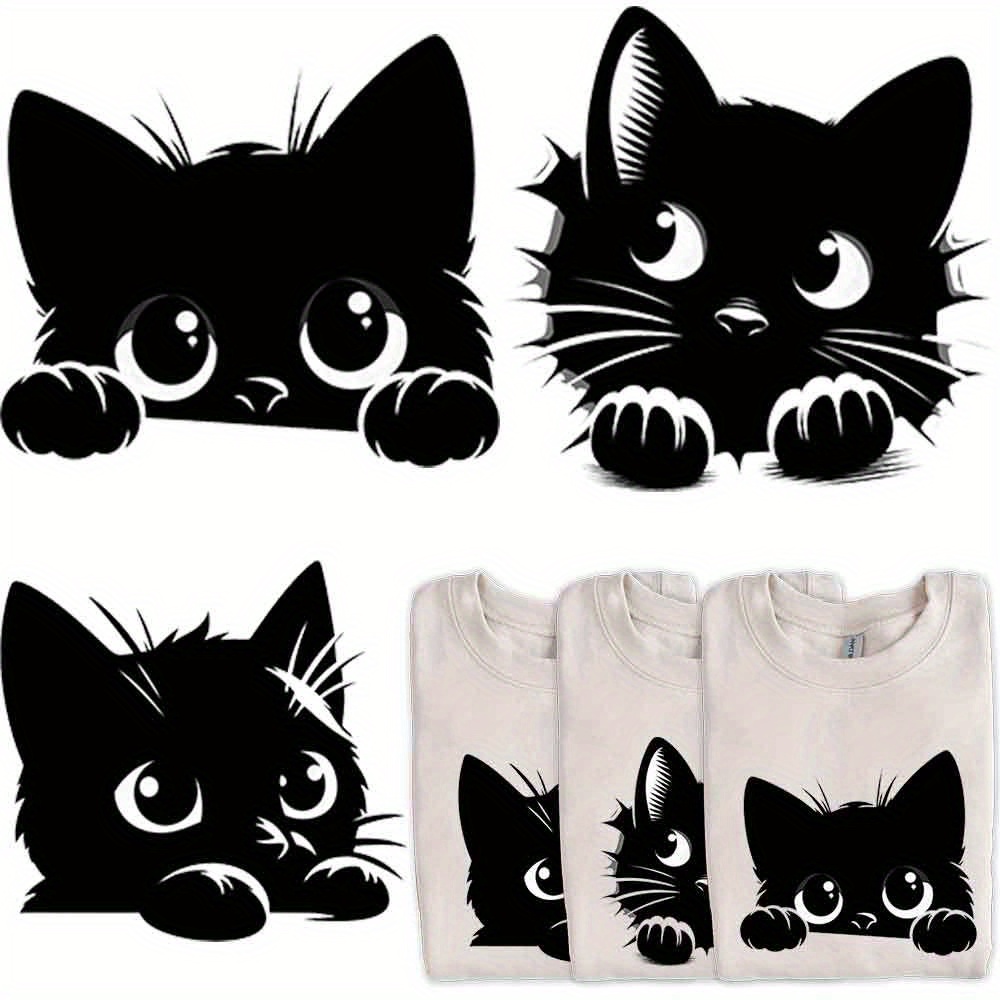 

Black Cat Peeking Iron-on Transfers, 3 Sheets, Heat Transfer Vinyl Decals For T-shirts, Hats, Pillows, Backpacks - Durable Craft Stickers Patches