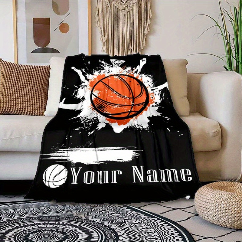 

Personalized Basketball-themed Soft & Warm Blanket - Custom Name, Perfect Gift For Sports Fans, Ideal For Naps, Camping & Travel