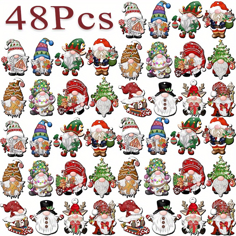 

48pcs New Arrival Christmas Dwarf Hanging Decoration, Cute Christmas Tree Wood Decorations, Delicate Christmas Wood Tag Party Gifts Supplies