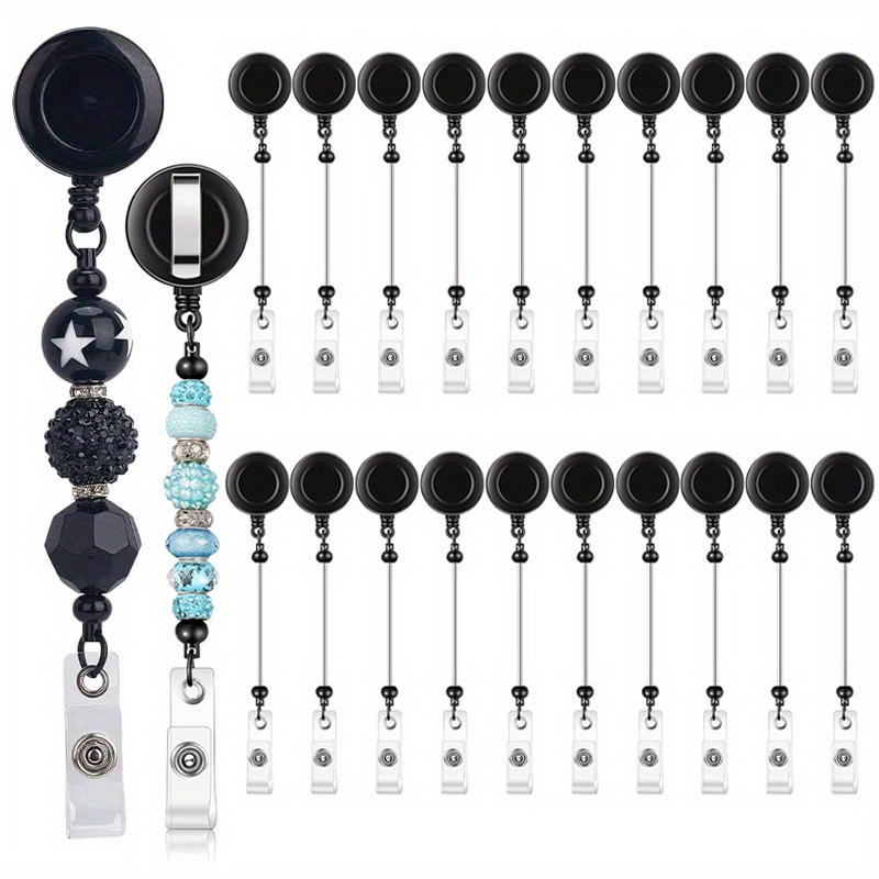 

20pcs Black Beadable Retractable Badge Reel Holders Clip, Diy Badge Holder Retractable Clip With Blank Beadable Keychain Bar, Id Name Badge Holder Reels For Nurse Teacher Hanging Card Christmas Gift